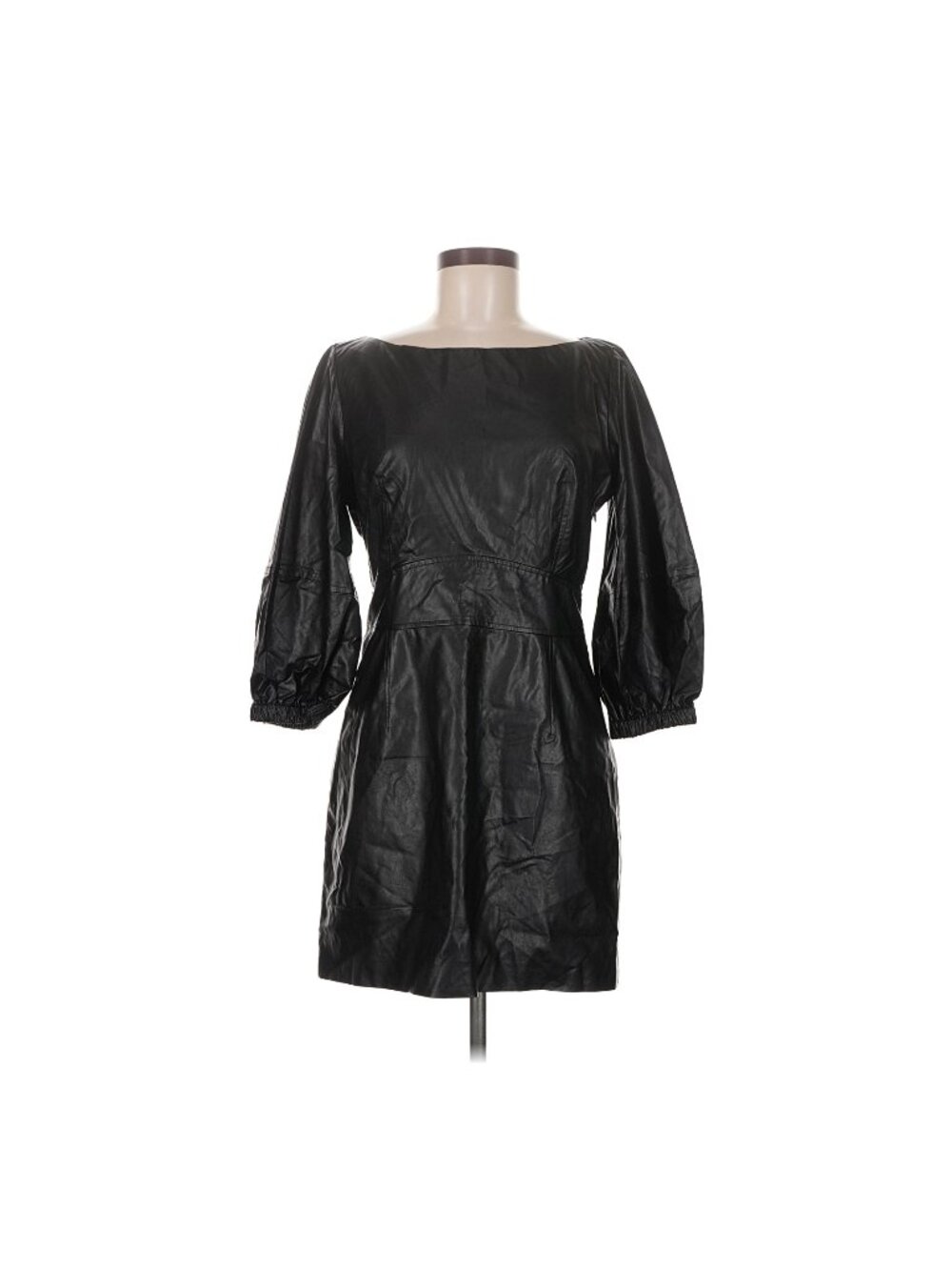 BA&SH Black Faux Leather Puff Sleeve Mini Dress Size 2